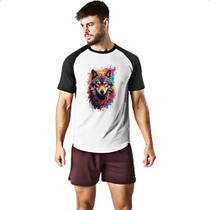 Camiseta Raglan Lobo arte nebulosa