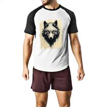Camiseta Raglan Lobo face pintura em papiro Camiseta Raglan Lobo face pintura em papiro