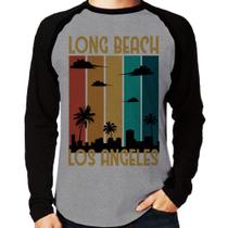 Camiseta Raglan Long Beach Los Angeles Manga Longa - Foca na Moda