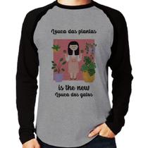 Camiseta Raglan Louca das plantas is the new louca dos gatos Manga Longa - Foca na Moda