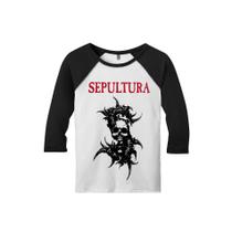 Camiseta Raglan Manga 3/4 Masculina Sepultura Metal Camiseta Raglan Manga 3/4 Masculina Sepultura Metal
