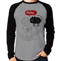 Camiseta Raglan Meaw Manga Longa - Foca na Moda