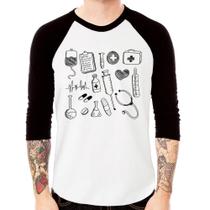 Camiseta Raglan Medicina Elementos Manga 3/4 - Foca na Moda