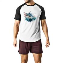 Camiseta Raglan Megalodonte aquarela 2