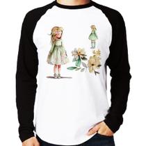 Camiseta Raglan Meninas e Flores Manga Longa - Foca na Moda