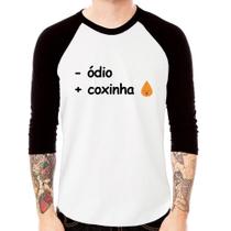 Camiseta Raglan Menos ódio, Mais coxinha Manga 3/4 - Foca na Moda Camiseta Raglan Menos ódio, Mais coxinha Manga 3/4 - Foca na Moda