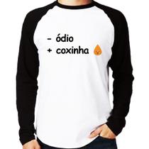 Camiseta Raglan Menos ódio, Mais coxinha Manga Longa - Foca na Moda