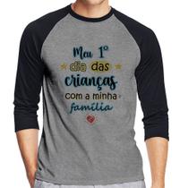 Camiseta Raglan Meu primeiro dia das crianças (azul) Manga 3/4 - Foca na Moda