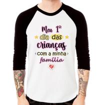 Camiseta Raglan Meu primeiro dia das crianças (rosa) Manga 3/4 - Foca na Moda