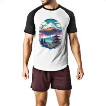 Camiseta Raglan Monte Fuji Watercolor Arte Camiseta Raglan Monte Fuji Watercolor Arte