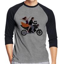 Camiseta Raglan Moto Casal Manga 3/4 - Foca na Moda