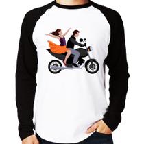 Camiseta Raglan Moto Casal Manga Longa - Foca na Moda