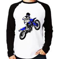 Camiseta Raglan Motocross Jump Azul Manga Longa - Foca na Moda Camiseta Raglan Motocross Jump Azul Manga Longa - Foca na Moda