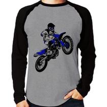 Camiseta Raglan Motocross Jump Azul Manga Longa - Foca na Moda