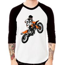 Camiseta Raglan Motocross Jump Laranja Manga 3/4 - Foca na Moda Camiseta Raglan Motocross Jump Laranja Manga 3/4 - Foca na Moda