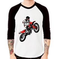 Camiseta Raglan Motocross Jump Vermelha Manga 3/4 - Foca na Moda Camiseta Raglan Motocross Jump Vermelha Manga 3/4 - Foca na Moda