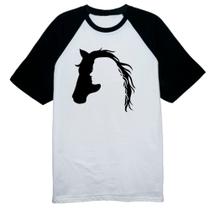 Camiseta Raglan Mulher e cavalo silhueta Camiseta Raglan Mulher e cavalo silhueta