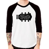 Camiseta Raglan Music Can Change The World Manga 3/4 - Foca na Moda
