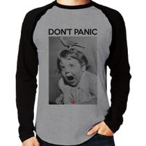 Camiseta Raglan Não entre em pânico Manga Longa - Foca na Moda