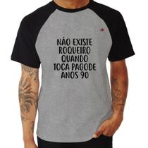 Camiseta Raglan Não existe roqueiro quando toca pagode anos 90 - Foca na Moda
