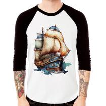 Camiseta Raglan Navio Vintage Manga 3/4 - Foca na Moda