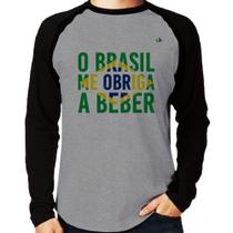 Camiseta Raglan O Brasil me obriga a beber Manga Longa - Foca na Moda