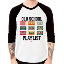 Camiseta Raglan Old School Playlist Manga 3/4 - Foca na Moda Camiseta Raglan Old School Playlist Manga 3/4 - Foca na Moda