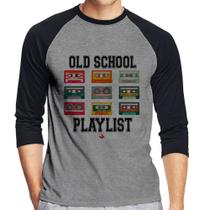 Camiseta Raglan Old School Playlist Manga 3/4 - Foca na Moda