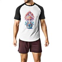 Camiseta Raglan Olho psicodelico cogumelos