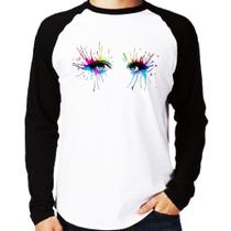 Camiseta Raglan Olhos Cores Pintura Manga Longa - Foca na Moda