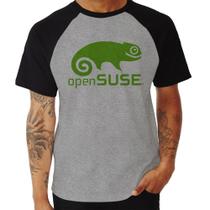 Camiseta Raglan openSUSE Linux Logo - Foca na Moda Camiseta Raglan openSUSE Linux Logo - Foca na Moda