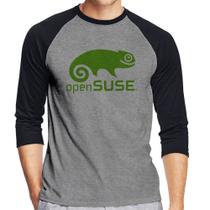 Camiseta Raglan openSUSE Linux Logo Manga 3/4 - Foca na Moda Camiseta Raglan openSUSE Linux Logo Manga 3/4 - Foca na Moda