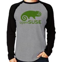 Camiseta Raglan openSUSE Linux Logo Manga Longa - Foca na Moda Camiseta Raglan openSUSE Linux Logo Manga Longa - Foca na Moda