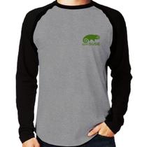 Camiseta Raglan openSUSE Linux Manga Longa - Foca na Moda Camiseta Raglan openSUSE Linux Manga Longa - Foca na Moda