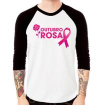 Camiseta Raglan Outubro Rosa Manga 3/4 - Foca na Moda