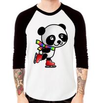 Camiseta Raglan Panda de Patins Manga 3/4 - Foca na Moda