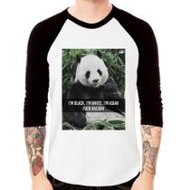 Camiseta Raglan Panda Fuck Racism! Manga 3/4 - Foca na Moda