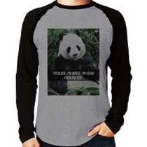 Camiseta Raglan Panda Fuck Racism! Manga Longa - Foca na Moda