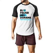 Camiseta Raglan Pausei o meu dorama Azul