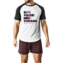 Camiseta Raglan Pausei o meu dorama Rosa