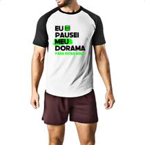 Camiseta Raglan Pausei o meu dorama Verde Camiseta Raglan Pausei o meu dorama Verde