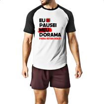 Camiseta Raglan Pausei o meu dorama Vermelho