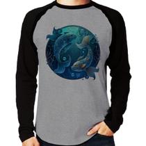 Camiseta Raglan Peixes Sígno Manga Longa - Foca na Moda