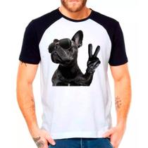 Camiseta Raglan Pet Dog Buldogue Francês Branca Masculina07