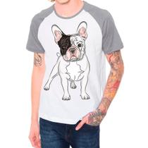 Camiseta Raglan Pet Dog Buldogue Francês Cinza Branco Masc04