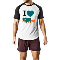 Camiseta Raglan Phineas e Ferb Eu amo Perry Camiseta Raglan Phineas e Ferb Eu amo Perry