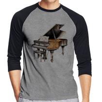 Camiseta Raglan Piano Arte Manga 3/4 - Foca na Moda