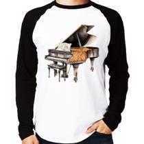 Camiseta Raglan Piano Arte Manga Longa - Foca na Moda