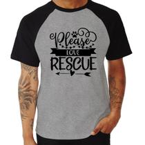 Camiseta Raglan Please Love Rescue - Foca na Moda Camiseta Raglan Please Love Rescue - Foca na Moda