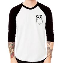 Camiseta Raglan Pocket Panda Manga 3/4 - Foca na Moda